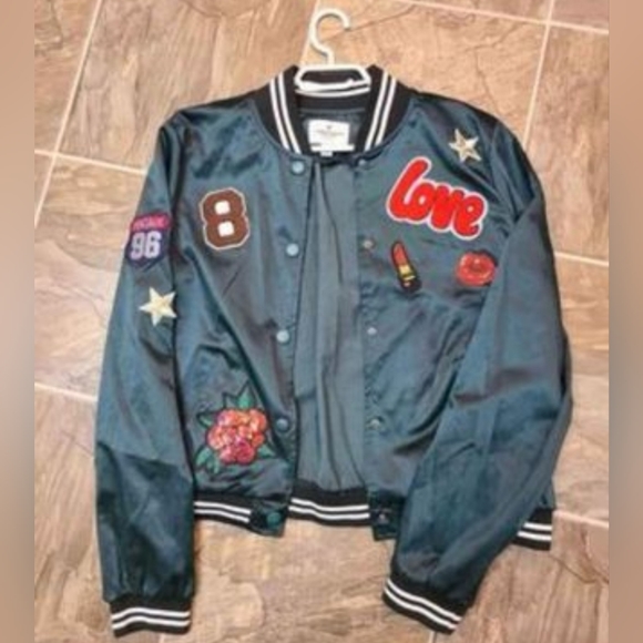 Vintage American Eagle Green Satin jacket with appliques - Picture 2 of 7